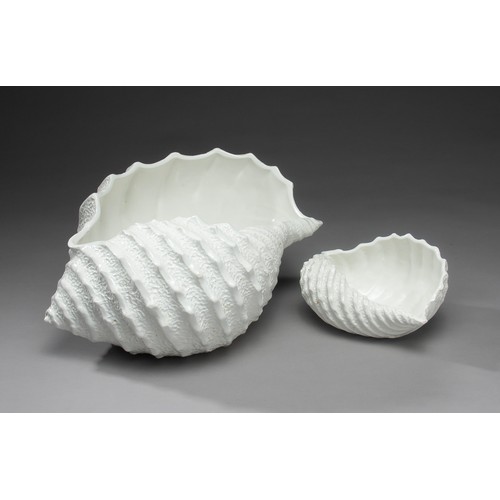 710 - TWO WHITE PORCELAINE CONCH-SHELL DESSERT BOWLS