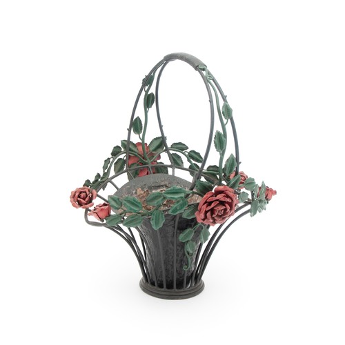 750 - A METAL BASKET WITH ROSES