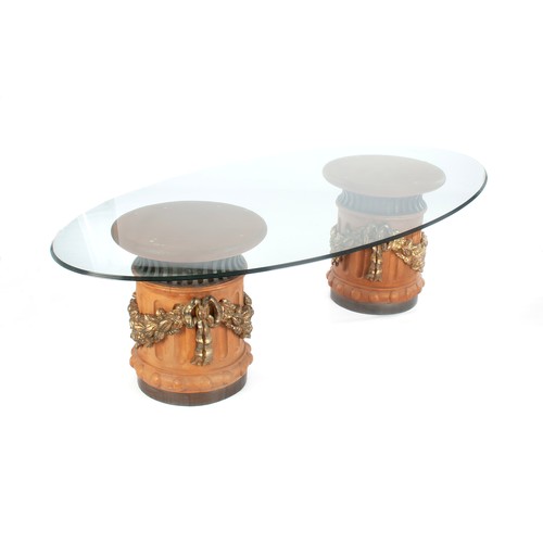 326 - A GLASS-TOPPED MIXED-MEDIA DINING TABLE