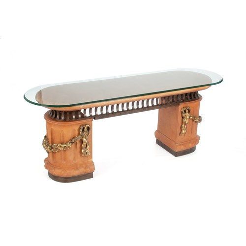 328 - A MIXED MEDIA TABLE WITH MIRROR EN-SUITE