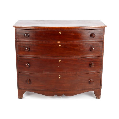 196 - A VICTORIAN MAHOGANY BOW-FRONT CHEST OF DRAWERS