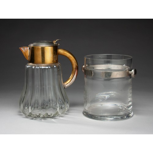 687 - A GLASS AND SILVER PLATE JUG AND ICE BUCKET