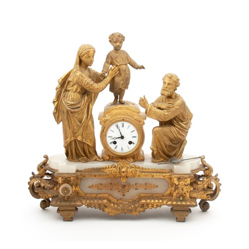 1 - A FRENCH GILT BRASS AND MARBLE MANTEL CLOCK