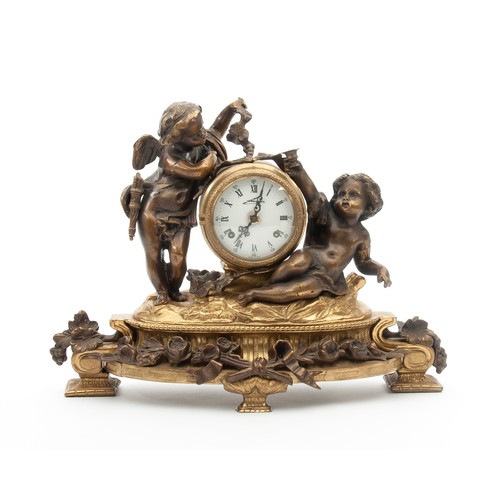 2 - A FRENCH LOUIS XVI BONZE AND GILT MANTEL CLOCK