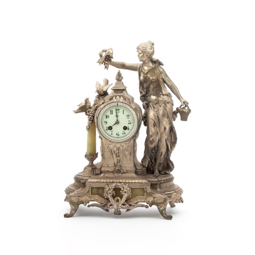 3 - A SPELTER AND MARBLE TABLE CLOCK, SH PARIS