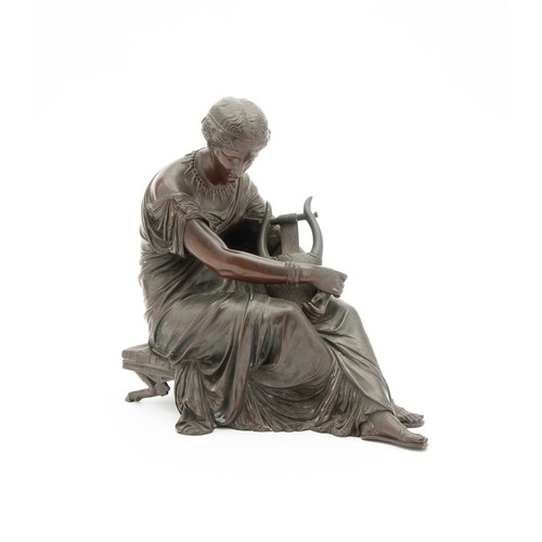 745 - A BRONZE FIGURE OF A CLASSICAL GRECIAN WOMAN WITH A LYRE