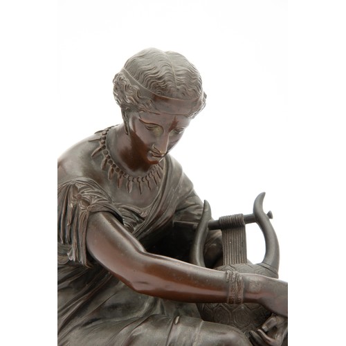 745 - A BRONZE FIGURE OF A CLASSICAL GRECIAN WOMAN WITH A LYRE