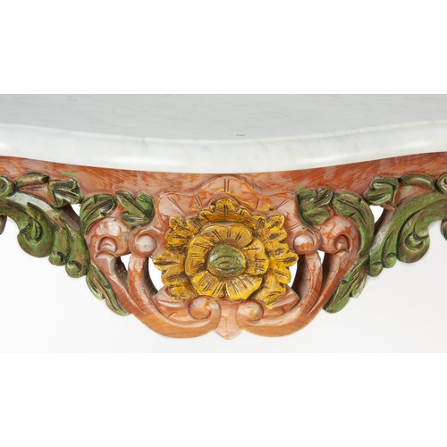 223 - A PAIR OF BALINESE MARBLE-TOPPED CONSOLE TABLES