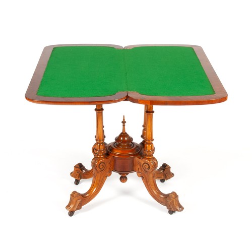 210 - A VICTORIAN-STYLE INLAID WALNUT FOLDOVER GAMES TABLE