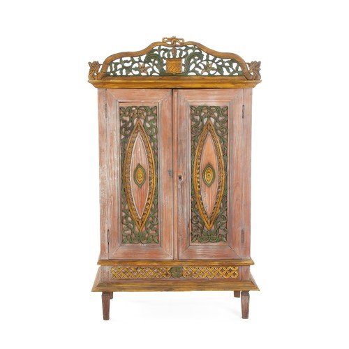 221 - A BALINESE STAINED-WOOD CUPBOARD, MODERN