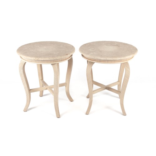 285 - A PAIR OF STONE-TOPPED WOODEN SIDE TABLES