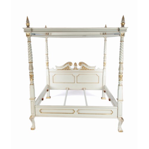 280 - A WHITE-PAINTED AND GILT-WOOD FOUR-POSTER DOUBLE BED