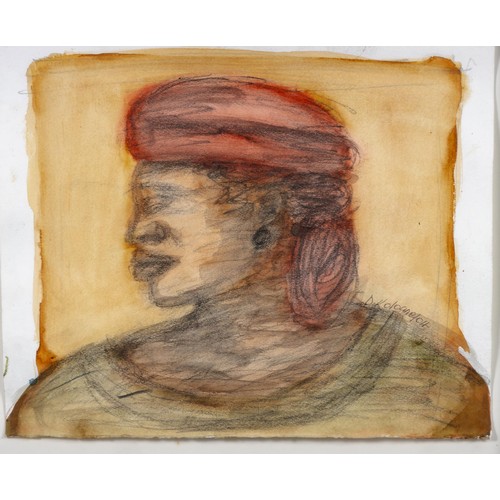 493 - David Koloane (South African 1938 - 2019) WOMAN WITH RED HEADSCARF