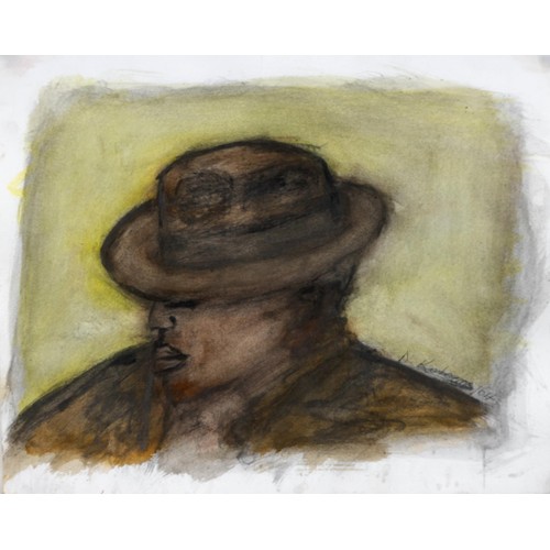 488 - David Koloane (South African 1938 - 2019) MAN WITH TILTED BROWN HAT