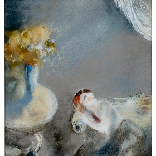 507 - *** Van Vuuren (*** 20th Century) RECLINING WOMAN WITH VASE OF FLOWERS