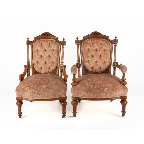 167 - A VICTORIAN FRUITWOOD GRANDFATHER CHAIR AND GRANDMOTHER CHAIR ENSUITE