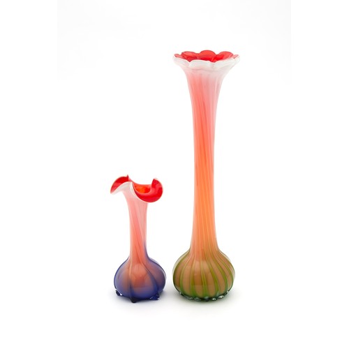 675 - A TRUMPET VASE AND A SMALLER TRUMPET VASE