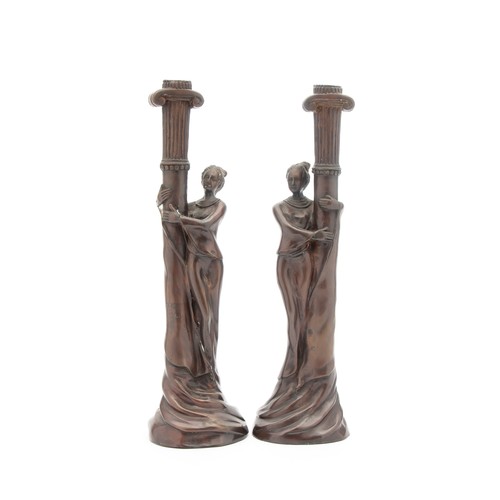 57 - A PAIR OF BRONZE FIGURAL COLUMNS