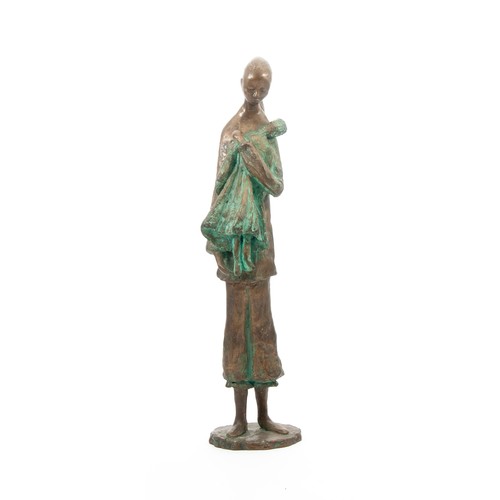 741 - A BRONZE FIGURE OF A WOMAN HOLDING HER CHILD