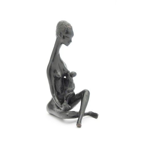 633 - A BRONZE FIGURE OF A SEATED NUDE NURSING HER CHILD