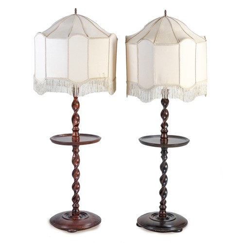 385 - A PAIR OF WOODEN STANDARD LAMPS