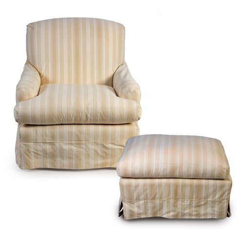 347 - AN UPHOLSTERED ARMCHAIR AND OTTOMAN