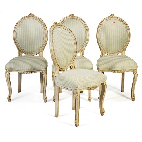 341 - A SET OF FOUR PAINTED DINING CHAIRS