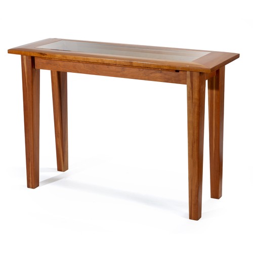 294 - A CHERRYWOOD AND GLASS SERVING TABLE, MODERN