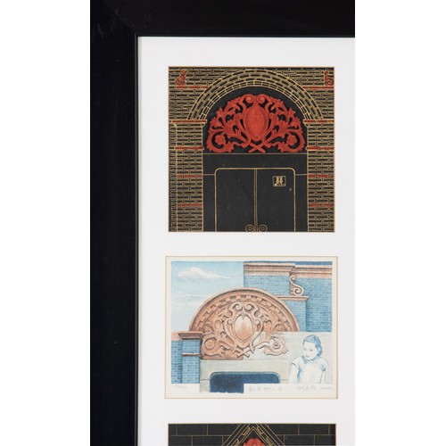 96 - A BLOCK MOUNTED SET OF ORIENTAL LITHOGRAPHS