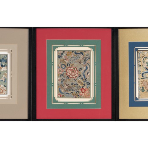 92 - A SET OF THREE FRAMED CHINESE EMBROIDERED SILKS, FRAMED