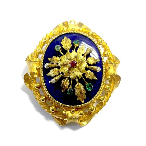 1198 - AN ENAMELED GEMSTONE BROOCH