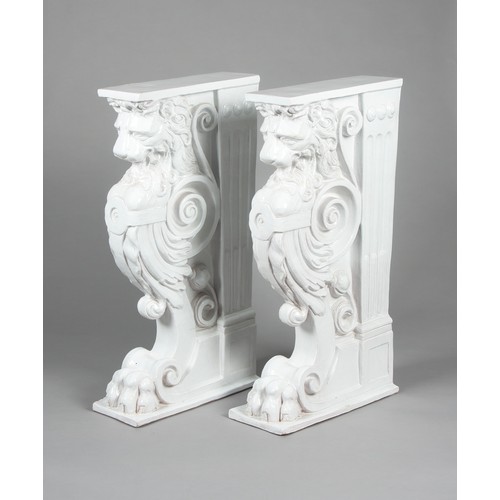 718 - A PAIR OF CERAMIC ROMAN STYLE DECORATIVE  PILLARS