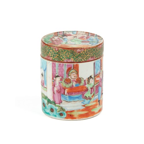 645 - A CHINESE FAMILLE ROSE LIDDED CANNISTER