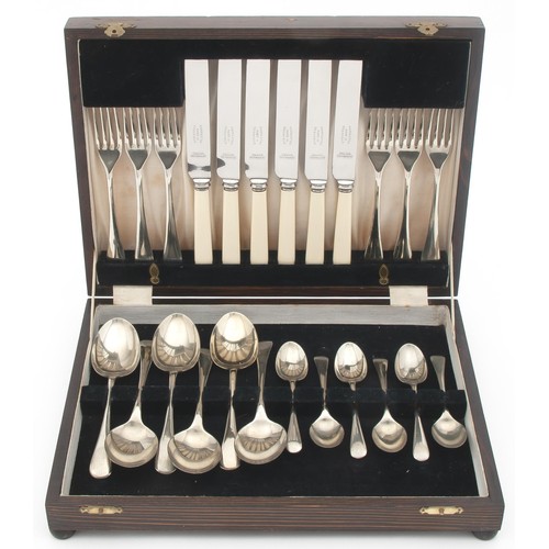 960 - AN ASSEMBLED CASED SET OF SILVERPLATE AND BONE CUTLERY