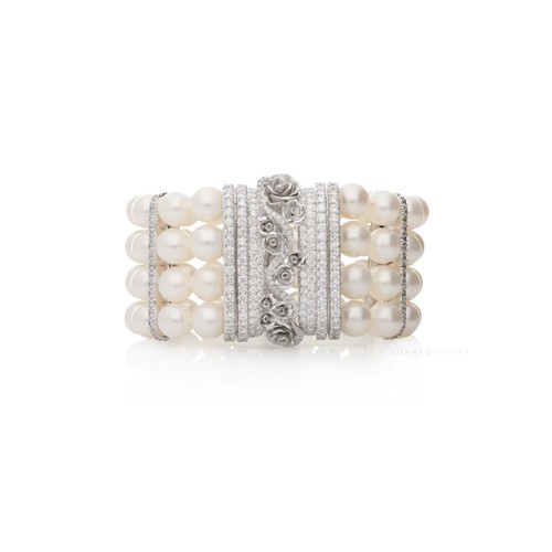 682 - A PEARL AND DIAMOND CUFF BRACELET, JENNA CLIFFORD DESIGNS