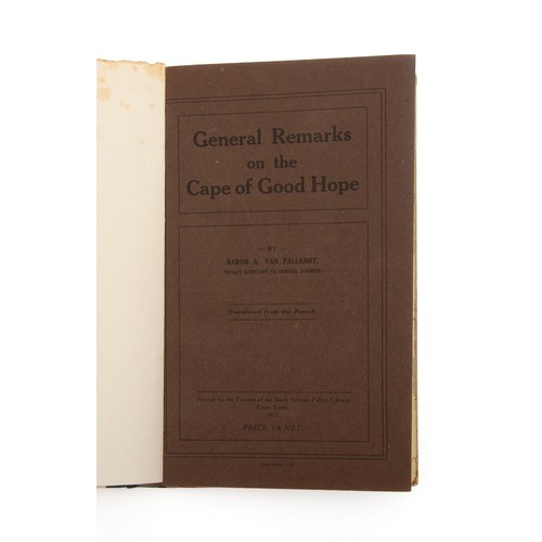 836 - GENERAL REMARKS ON THE CAPE OF GOOD HOPE by Baron A. van Pallandt