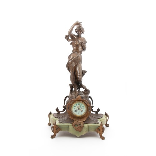 52 - A FIGURAL BRONZE AND MARBLE TABLE CLOCK, LA ROSEE