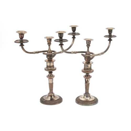 779 - A PAIR OF SILVER-PLATE CANDELABRA, LONDON, 20TH CENTURY