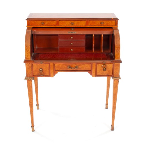 61 - A WALNUT AND INLAID CYLINDER BUREAU