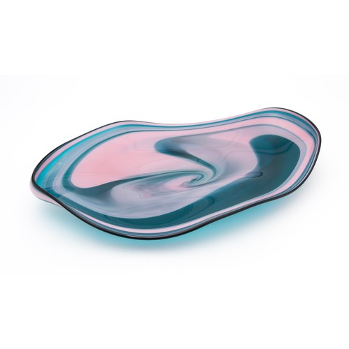 613 - A DAVID READE GLASS PLATTER, SIGNED AND DATED