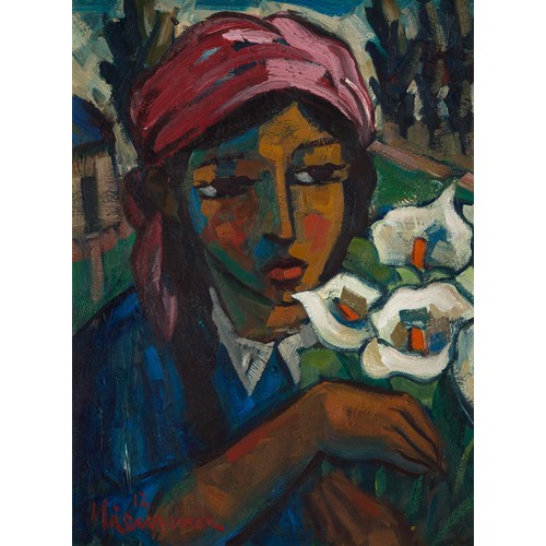 240 - Hennie (Hendrik Christiaan) Niemann Snr (South African 1941 - ) WOMAN WITH LILIES