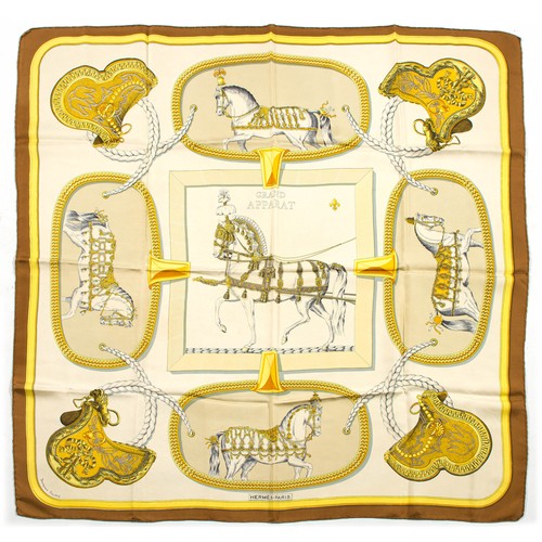 886 - A HERMES CARRE 90 SILK SCARF, GRAND APPARAT, DESIGNED BY JACQUES EUDEL, CIRCA 1965