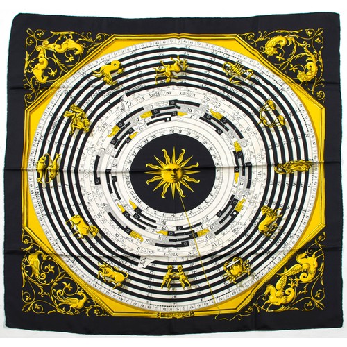 887 - HERMES CARRE 90 ASTROLOGY SUNDIAL PATTERN SCARF, DESIGNED IN 1963 BY FRANCOISE FACONNET