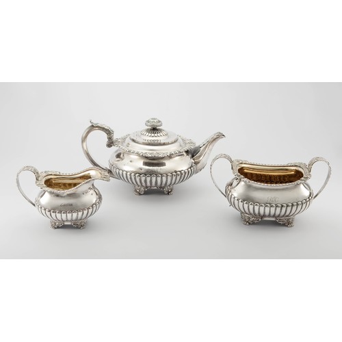 409 - A GEORGE IV ASSEMBLED SILVER THREE-PIECE TEA SERVICE, THOMAS AND GEORGE HAYTER, LONDON, 1822