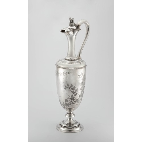 413 - A VICTORIAN SILVER CLARET JUG, HENRY HOLLAND, LONDON, 1868