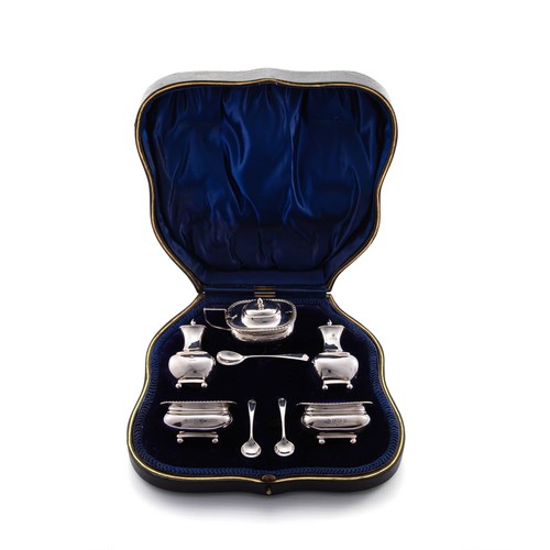 439 - A CASED GEORGE V SILVER CONDIMENT SET, J SHERWOOD AND SONS, BIRMINGHAM,1912