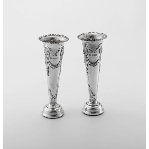 441 - A PAIR OF GEORGE V SILVER POSY VASES, GOLDSMITHS AND SILVERSMITHS CO LTD, LONDON, 1912