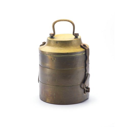 957 - A BRASS FOOD CONTAINER