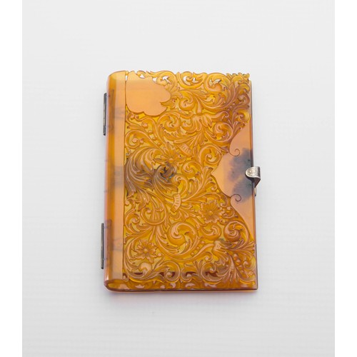 917 - A BLONDE TORTOISESHELL CARD CASE, LATE 19TH CENTURY