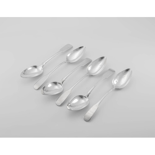 483 - A SET OF SIX CAPE SILVER FIDDLE PATTERN TABLESPOONS, CAREL DAVID LOTTER